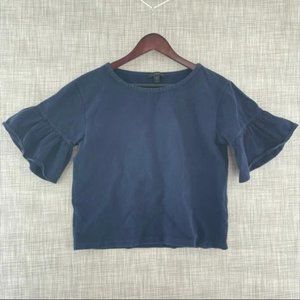 Blue Round Neck Short Ruffle Sleeve Top